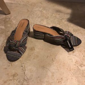 Multicolored Woven Fabric Block Heels